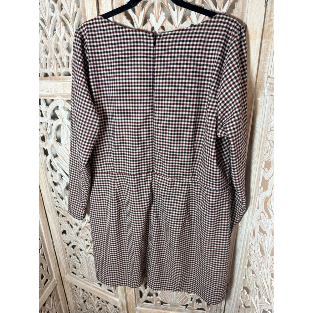 Abercrombie & Fitch XL Gingham Sweetheart Midi Dress Burgundy Black Long Sleeve - Picture 6 of 8